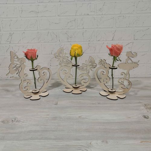 طرح برش لیزری دکور دختر گل ایستاده شیشه لوله گلدان گیاه - laser cut decor girl flower stand glass tube plant pot ve - برای دستگاه CNC چوب و لیزر (سی ان سی)