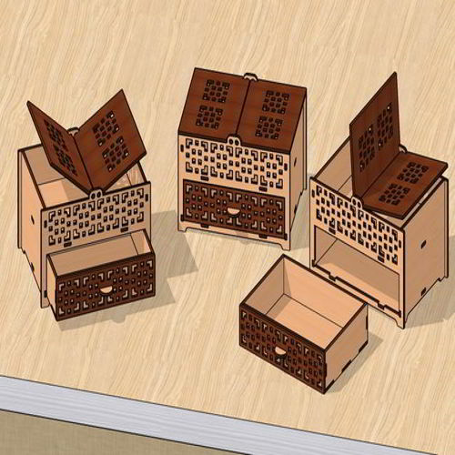 طرح جعبه هدیه دکوری برش لیزری جواهرات با کشو کشو - laser cut decor jewelry gift box with drawer - برای دستگاه CNC چوب و لیزر (سی ان سی)
