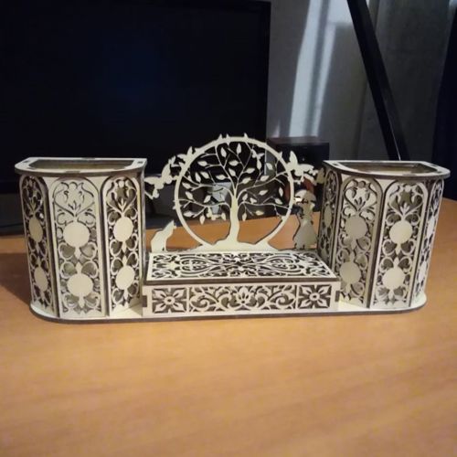 طرح برش لیزری دکوراسیون درخت میز سازماندهنده قلم نگهدارنده - laser cut decor tree desk organizer pen holder ve - برای دستگاه CNC چوب و لیزر (سی ان سی)