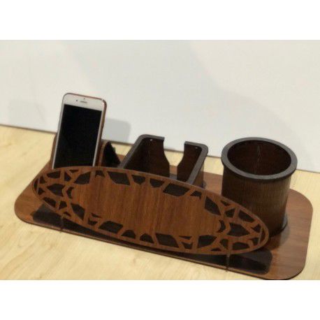 طرح میز برش لیزری سازماندهنده خودکار نگهدارنده موبایل - laser cut desk organizer pen mobile holder ve - برای دستگاه CNC چوب و لیزر (سی ان سی)