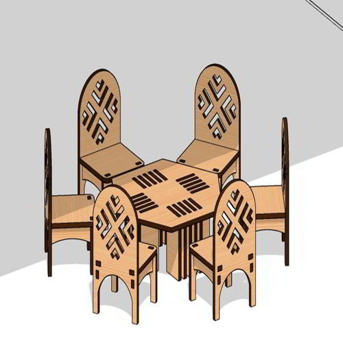 طرح میز و صندلی‌های ناهارخوری برش لیزری مبلمان مینیاتوری هزینه - laser cut dining table chairs miniature furniture - برای دستگاه CNC چوب و لیزر (سی ان سی)