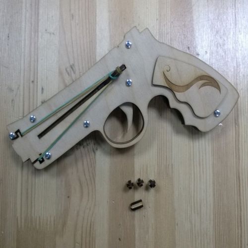 طرح پازل چوبی سه بعدی برش لیزری - laser cut diy revolver 3d wooden puzzle ve - برای دستگاه CNC چوب و لیزر (سی ان سی)