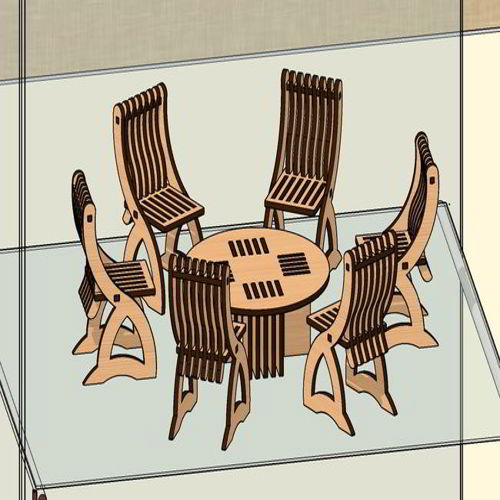 طرح مبلمان خانه عروسکی برش لیزری میز صندلی - laser cut dollhouse furniture dining table chairs ve - برای دستگاه CNC چوب و لیزر (سی ان سی)