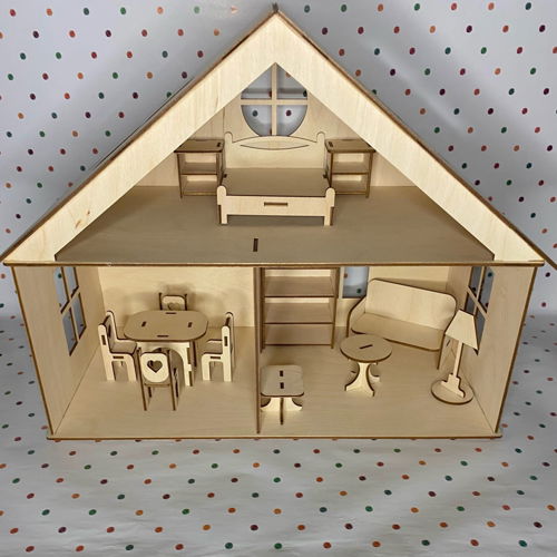 طرح خانه عروسکی برش لیزری با مبلمان مبلمان - laser cut dollhouse with furniture ve - برای دستگاه CNC چوب و لیزر (سی ان سی)