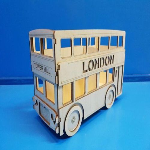 طرح برش لیزری اتوبوس دو طبقه لندن جای مداد - laser cut double decker london bus pencil holder - برای دستگاه CNC چوب و لیزر (سی ان سی)