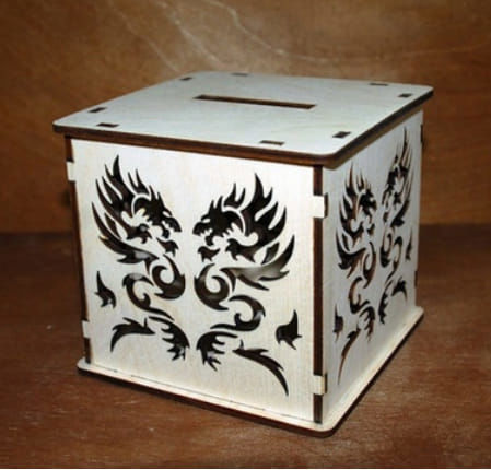 طرح اژدها برش لیزری جعبه بانک نقاشی - laser cut dragon design bank box drawing - برای دستگاه CNC چوب و لیزر (سی ان سی)