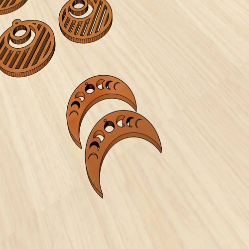 طرح گوشواره‌های چوبی برش لیزری طرح چرخه ماه تزئین - laser cut earrings wooden moon cycle decoration ve - برای دستگاه CNC چوب و لیزر (سی ان سی)