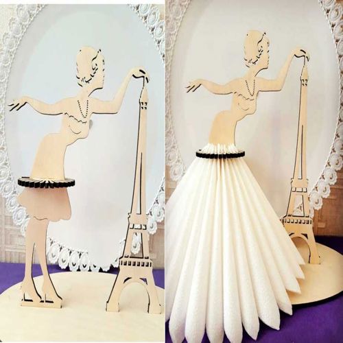 طرح برش لیزری برج ایفل زن جای دستمال - laser cut eiffel tower woman napkin holder ve - برای دستگاه CNC چوب و لیزر (سی ان سی)