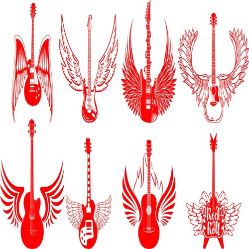 طرح گیتارهای برقی برش لیزری با حکاکی بال‌ها روکش - laser cut electric guitars with engraving wings ve - برای دستگاه CNC چوب و لیزر (سی ان سی)