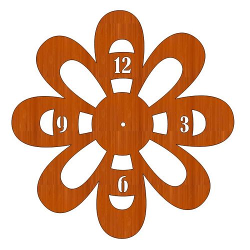 طرح ساعت دیواری چوبی گل شکل برش لیزری قاب - laser cut elegant flower shaped wooden wall clock ve - برای دستگاه CNC چوب و لیزر (سی ان سی)
