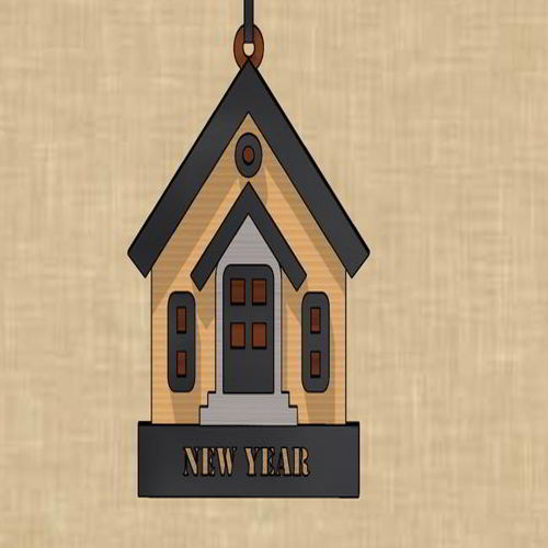 طرح برش لیزری زیبا خانه شکل سال نو برچسب - laser cut elegant home shaped new year tag - برای دستگاه CNC چوب و لیزر (سی ان سی)