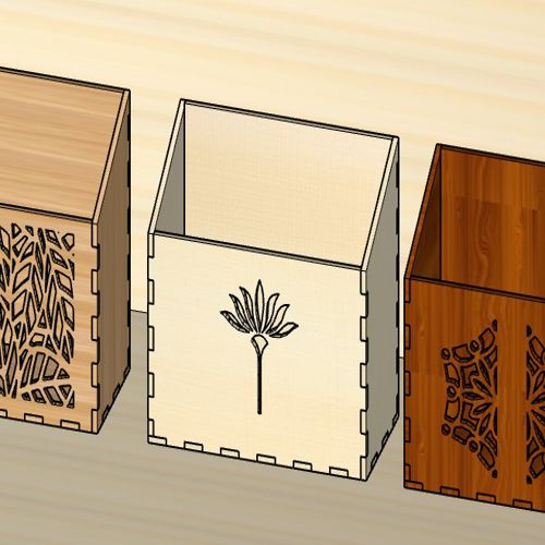 طرح خودکار برش خورده با لیزر طرح ظریف جعبه کاغذی میلی متری پوشش - laser cut elegant pen pencil holder paper box 3mm ve - برای دستگاه CNC چوب و لیزر (سی ان سی)