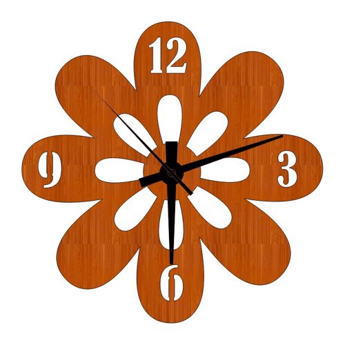 طرح ساعت دیواری چوبی طرح گل فانتزی برش لیزری - laser cut fancy flower shaped wooden wall clock ve - برای دستگاه CNC چوب و لیزر (سی ان سی)