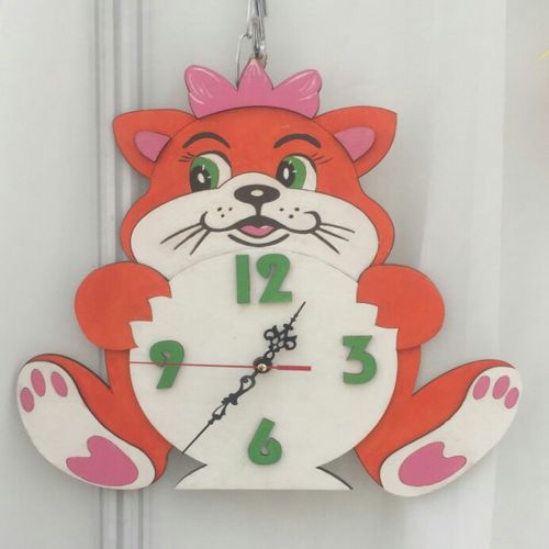 طرح فایل برش لیزری ساعت با گربه برای کودکان - laser cut file clock with cat kids ve - برای دستگاه CNC چوب و لیزر (سی ان سی)