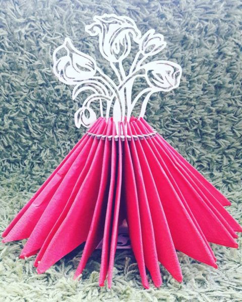 طرح برش لیزری دسته گل دسته گل جای دستمال سفره قالب - laser cut flower bouquet napkin holder template ve - برای دستگاه CNC چوب و لیزر (سی ان سی)