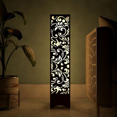 طرح گل برش لیزری چراغ زمینی چوبی شیشه - laser cut flower design wooden floor lamp ve - برای دستگاه CNC چوب و لیزر (سی ان سی)