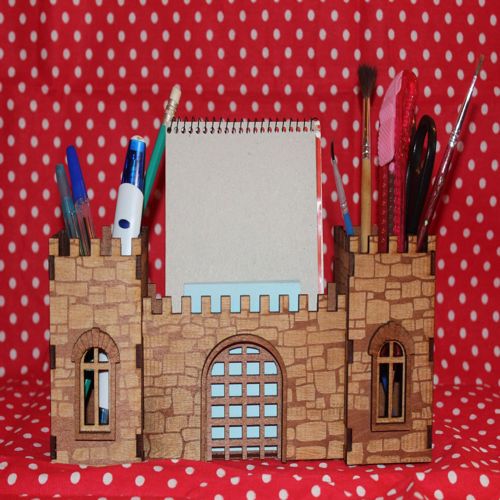 طرح برش لیزری قلمدان میز سازماندهنده جای قلمدان - laser cut fortress desk organizer pen holder - برای دستگاه CNC چوب و لیزر (سی ان سی)