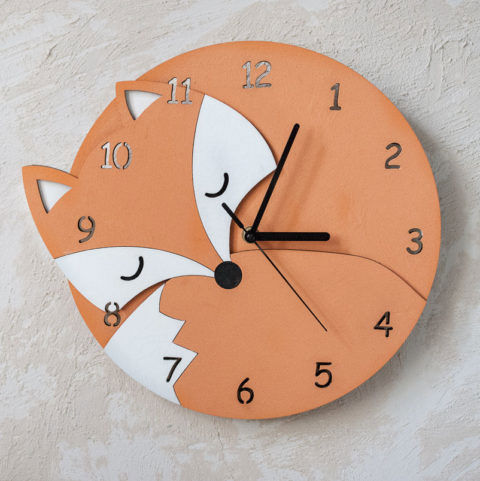 طرح ساعت دیواری اتاق کودک با طرح روباه خفته برای برش دستگاه CNC laser cut fox wall clock with numbers kids room wall decoration children clock
