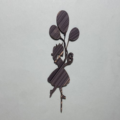 طرح دختر برش خورده با بادکنک کیک تولد پوشش - laser cut girl with balloon birthday cake topper ve - برای دستگاه CNC چوب و لیزر (سی ان سی)