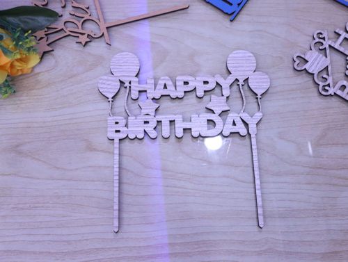 طرح برش لیزری کیک تولدت مبارک با بادکنک - laser cut happy birthday cake topper with balloons ve - برای دستگاه CNC چوب و لیزر (سی ان سی)
