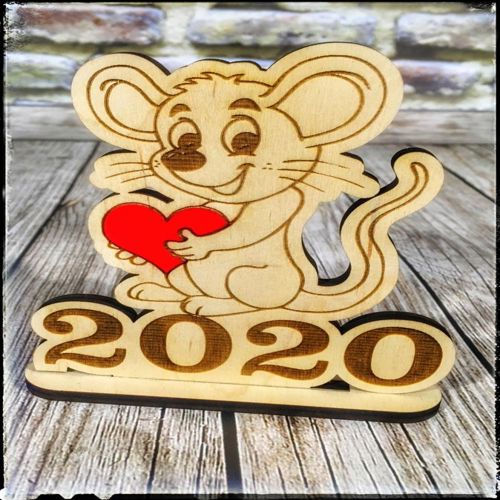 طرح برش لیزری سال نو مبارک 0 0 موس با قلب قلب - laser cut happy new year 2020 mouse with heart - برای دستگاه CNC چوب و لیزر (سی ان سی)
