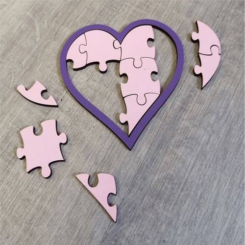 طرح پازل برش خورده به شکل قلب با لیزر - laser cut heart shaped jigsaw puzzle ve - برای دستگاه CNC چوب و لیزر (سی ان سی)