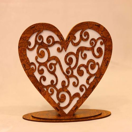 طرح لامپ قلبی شکل برش لیزری میلی‌متری پوشش - laser cut heart shaped lamp 3mm - برای دستگاه CNC چوب و لیزر (سی ان سی)