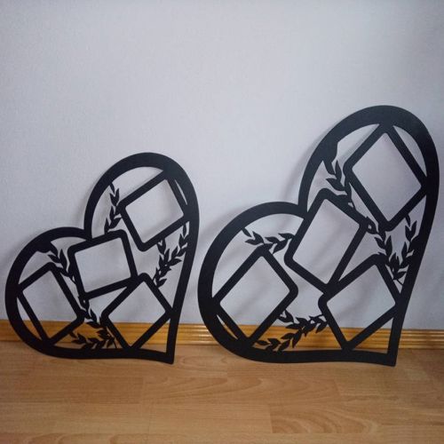 طرح قاب عکس چند تصویری برش خورده به شکل لیزر گالری - laser cut heart shaped multi picture frame hanging gallery - برای دستگاه CNC چوب و لیزر (سی ان سی)