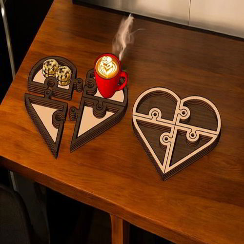 طرح سینی پذیرایی قلبی شکل برش لیزری پازل - laser cut heart shaped serving tray puzzle ve - برای دستگاه CNC چوب و لیزر (سی ان سی)