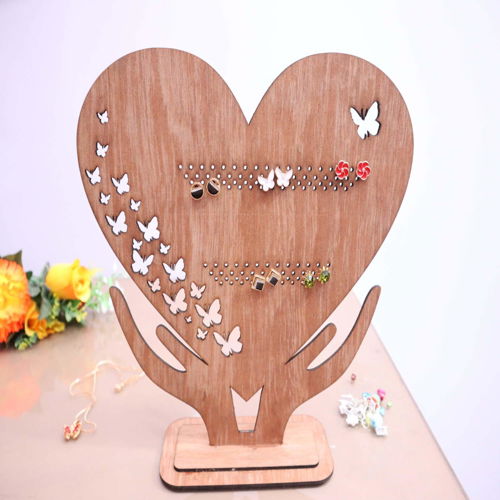 طرح برش لیزری قلب ایستاده جواهرات پایه گوشواره نگهدارنده میلیمتر - laser cut heart standing jewelry stand earring holder 3mm ve - برای دستگاه CNC چوب و لیزر (سی ان سی)