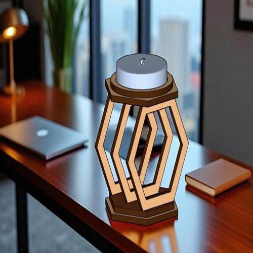 طرح جاشمعی چوبی شش ضلعی برش لیزری قاب - laser cut hexagonal wooden candle holder - برای دستگاه CNC چوب و لیزر (سی ان سی)