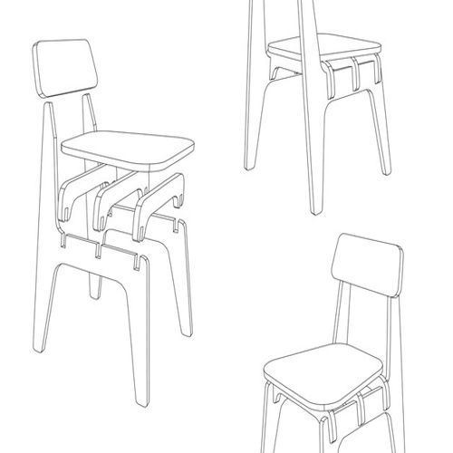 طرح صندلی کودک برش خورده با لیزر چوب میلی متر - laser cut high chair wood 18 mm - برای دستگاه CNC چوب و لیزر (سی ان سی)