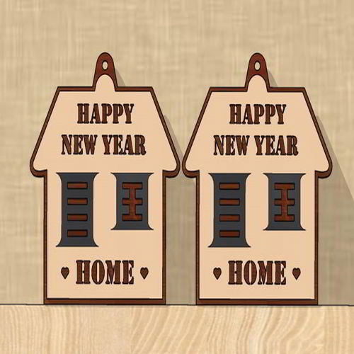 طرح طراحی خانه برش لیزری سال نو برچسب - laser cut home design new year tag ve - برای دستگاه CNC چوب و لیزر (سی ان سی)