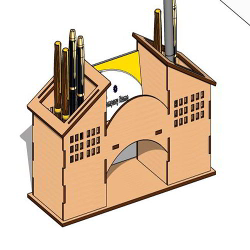 طرح جاقلمی شکل دار برش لیزری قفل - laser cut home shaped pen holder - برای دستگاه CNC چوب و لیزر (سی ان سی)