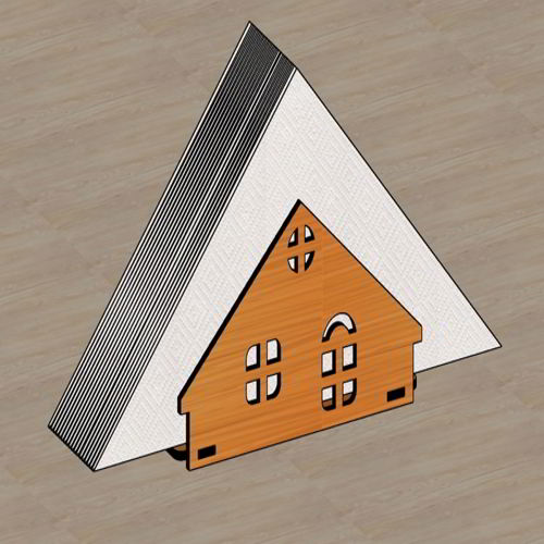 طرح جا دستمال کاغذی طرح خانه با برش لیزری چوبی پایه - laser cut home shape napkin holder wooden tissue paper stand - برای دستگاه CNC چوب و لیزر (سی ان سی)