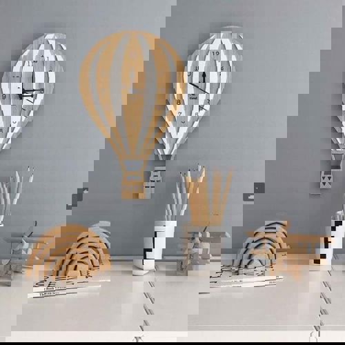 طرح ساعت دیواری چوبی برش لیزری با بادکنک هوای گرم قاب - laser cut hot air balloon wooden wall clock ve - برای دستگاه CNC چوب و لیزر (سی ان سی)