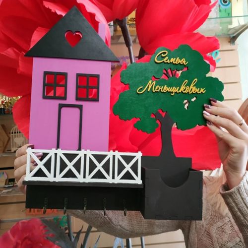 طرح برش لیزری خانه جاکلیدی - laser cut house key holder ve - برای دستگاه CNC چوب و لیزر (سی ان سی)