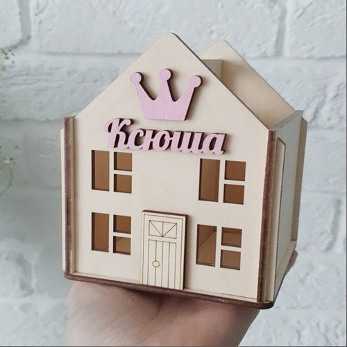 طرح برش لیزری خانه خودکار نگهدارنده - laser cut house pen holder ve - برای دستگاه CNC چوب و لیزر (سی ان سی)