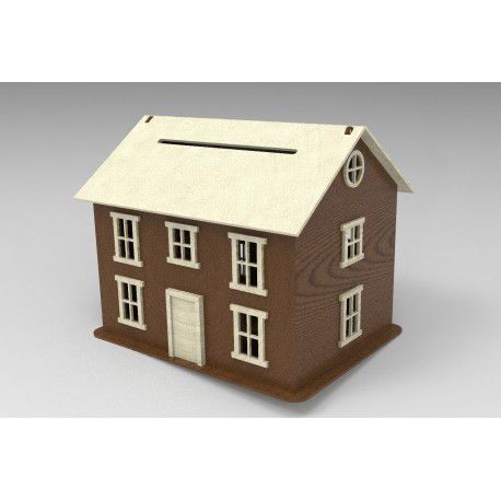 طرح خانه قلک برش لیزری پولک - lasercut house piggy bank - برای دستگاه CNC چوب و لیزر (سی ان سی)