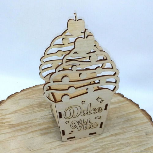 طرح برش لیزری بستنی شکل جعبه چوبی سبد - laser cut ice cream shaped wooden box basket ve - برای دستگاه CNC چوب و لیزر (سی ان سی)