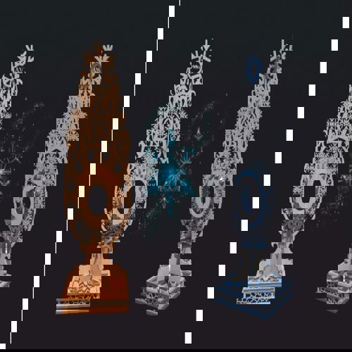 طرح برش لیزری پایه ساعت دانه‌های برف قاب - laser cut layout of stand for snowflakes watch ve - برای دستگاه CNC چوب و لیزر (سی ان سی)