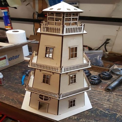 طرح فانوس دریایی برش لیزری سه بعدی پازل - laser cut lighthouse 3d puzzle - برای دستگاه CNC چوب و لیزر (سی ان سی)