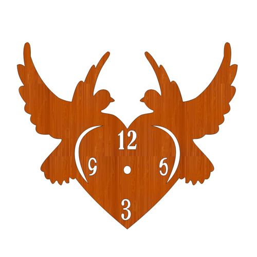 طرح ساعت دیواری چوبی طرح مرغ عشق با قلب برش لیزری - laser cut love birds with heart wooden wall clock ve - برای دستگاه CNC چوب و لیزر (سی ان سی)