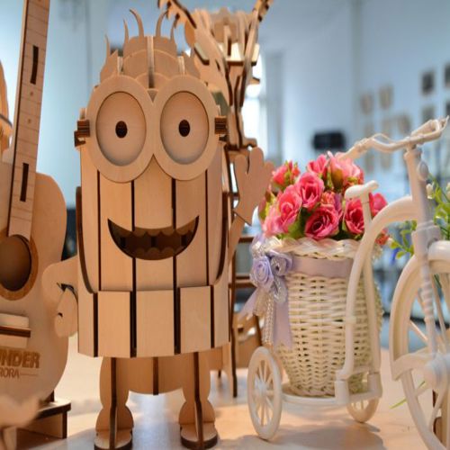 طرح کاردستی برای بچه‌ها با برش لیزر مینیون جا مداد - laser cut minion pencil holder craft for kids ve - برای دستگاه CNC چوب و لیزر (سی ان سی)