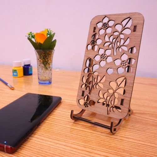 طرح پایه گوشی همراه برش لیزری mdf 3mm - laser cut mobile phone stand mdf 3mm - برای دستگاه CNC چوب و لیزر (سی ان سی)