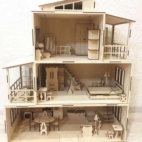 طرح خانه عروسکی مدرن برش لیزری میلی‌متری - laser cut modern dollhouse 3mm ve - برای دستگاه CNC چوب و لیزر (سی ان سی)