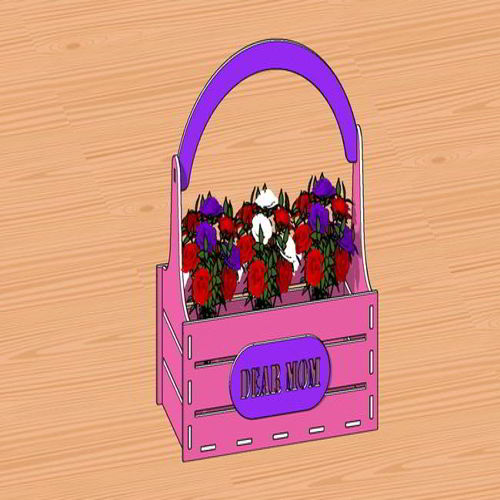 طرح سبد گل هدیه روز مادر با برش لیزری () - laser cut mothers day gift flower basket - برای دستگاه CNC چوب و لیزر (سی ان سی)