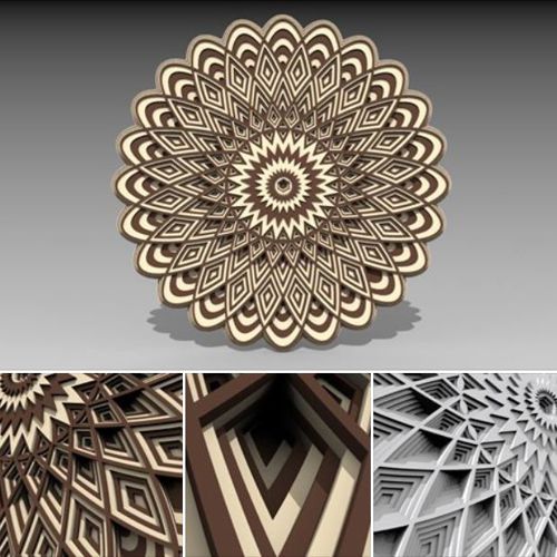 طرح برش لیزری چندلایه سه بعدی ماندالا تزئینی طرح - laser cut multilayer 3d mandala ornament - برای دستگاه CNC چوب و لیزر (سی ان سی)