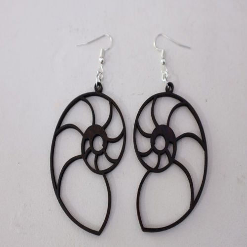 طرح گوشواره لیزر برش ناتیلوس قطره‌ای - laser cut nautilus drop earrings - برای دستگاه CNC چوب و لیزر (سی ان سی)