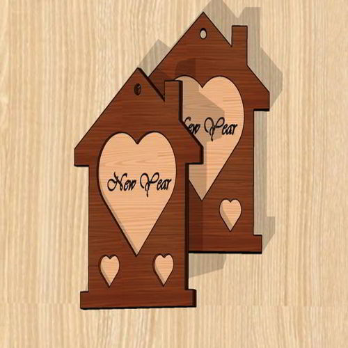 طرح برش لیزری سال نو خانه به شکل برچسب هدیه - laser cut new year home shaped gift tag ve - برای دستگاه CNC چوب و لیزر (سی ان سی)